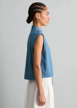 Ärmellose Bluse relaxed aus Papertouch-Popeline