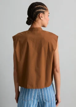 Ärmellose Bluse relaxed aus Papertouch-Popeline