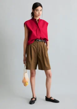 Ärmellose Bluse relaxed aus Papertouch-Popeline