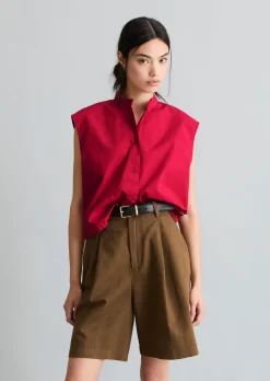 Ärmellose Bluse relaxed aus Papertouch-Popeline