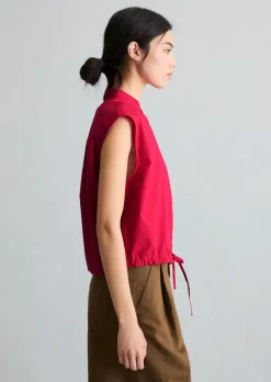 Ärmellose Bluse relaxed aus Papertouch-Popeline