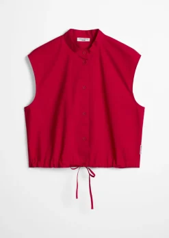 Ärmellose Bluse relaxed aus Papertouch-Popeline