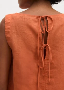Ärmellose Leinenbluse regular mit Bindebändern im Rücken