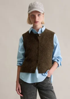 Ärmelloser Cardigan regular aus Alpakawolle-Wolle-Mix