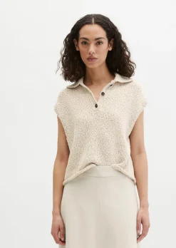 Ärmelloser Polo-Pullover loose aus Organic-Cotton-Mix-Slub