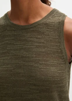 Ärmelloser Slub-Pullover regular aus Leinen-Baumwolle-Mix