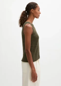 Ärmelloser Slub-Pullover regular aus Leinen-Baumwolle-Mix