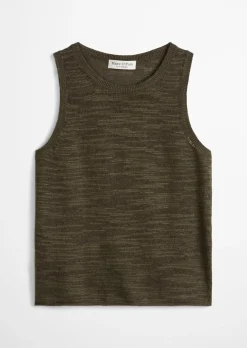 Ärmelloser Slub-Pullover regular aus Leinen-Baumwolle-Mix