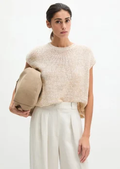Ärmelloser Strickpullover oversized aus Bändchengarn