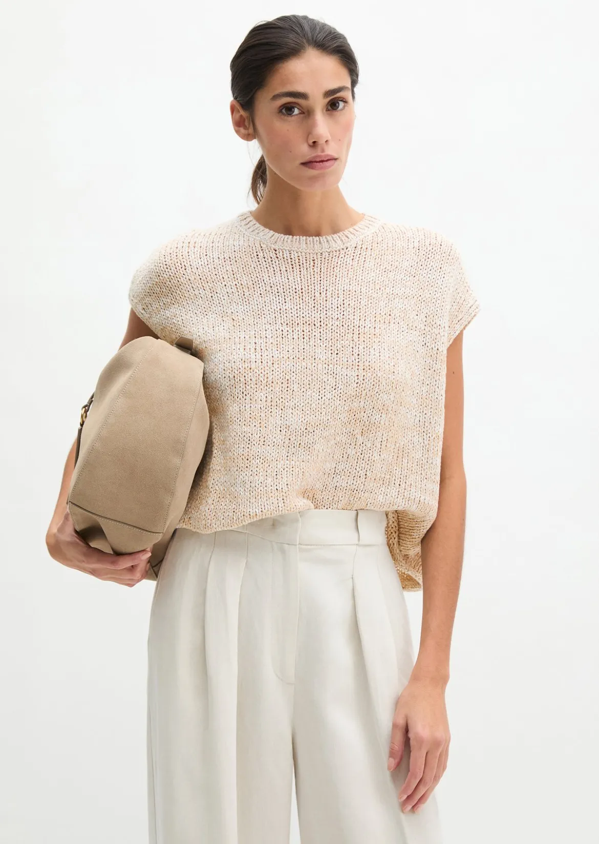 Ärmelloser Strickpullover oversized aus Bändchengarn