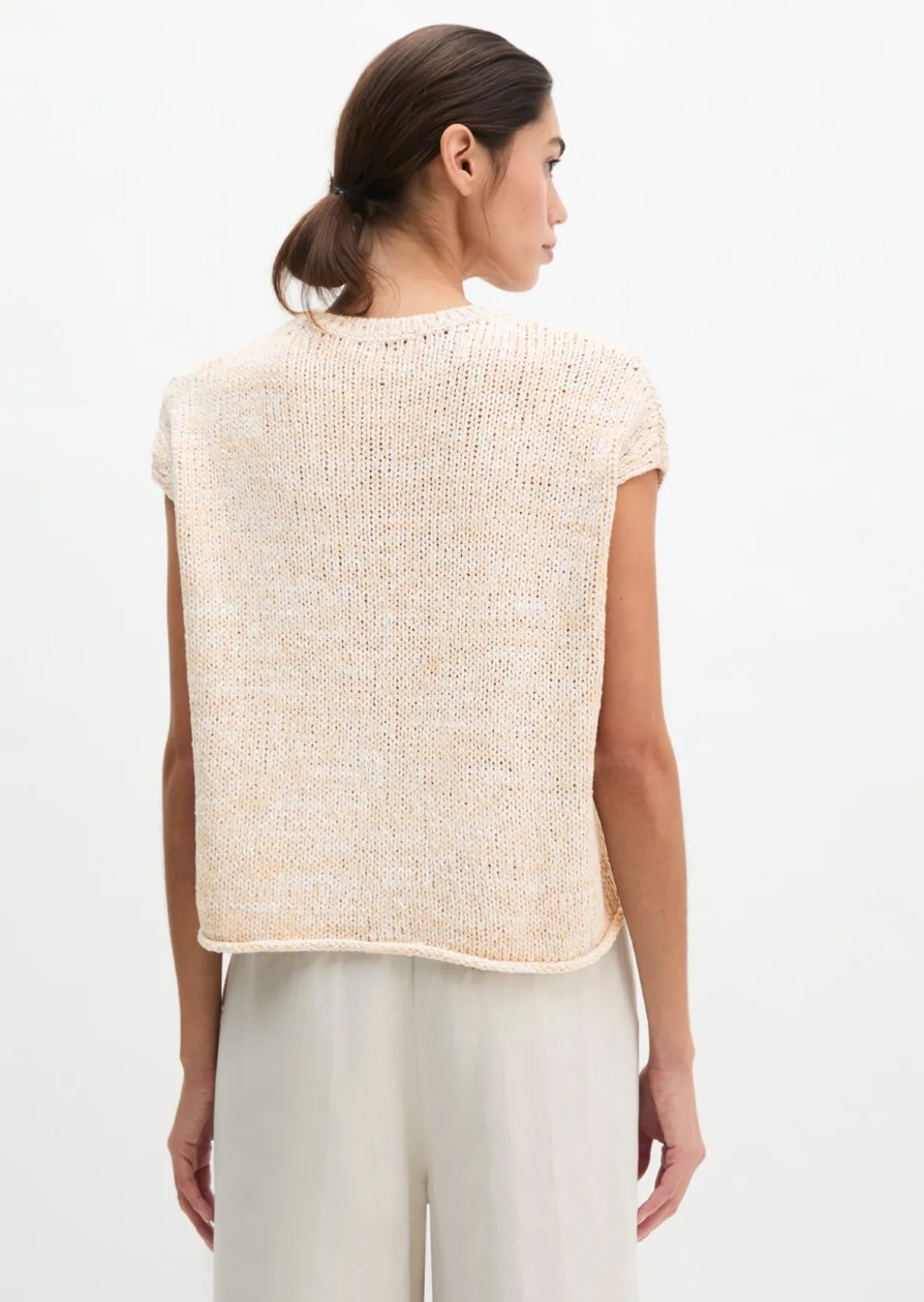 Ärmelloser Strickpullover oversized aus Bändchengarn