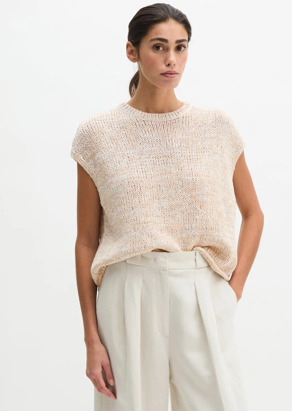 Ärmelloser Strickpullover oversized aus Bändchengarn