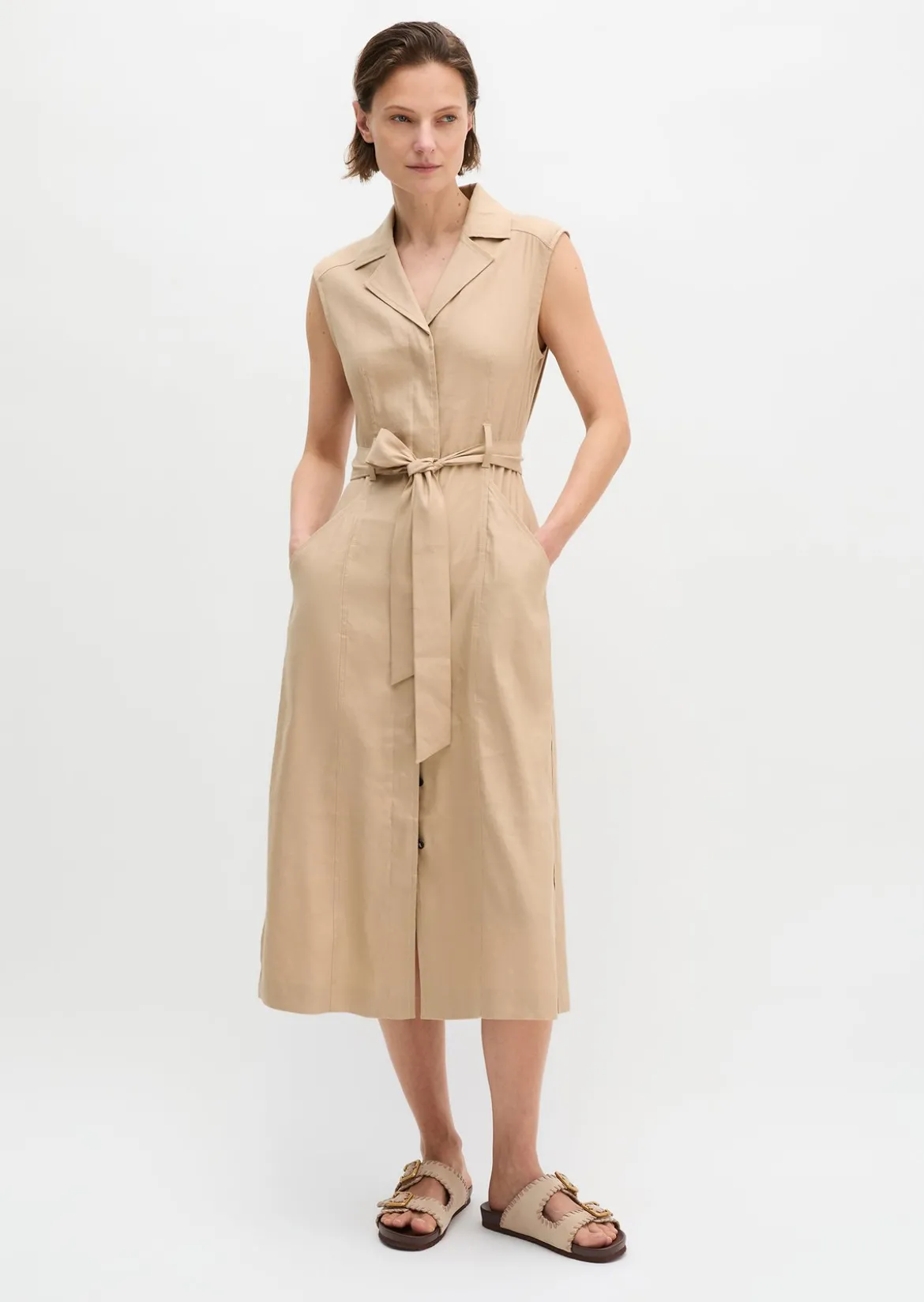 Ärmelloses Kleid regular aus Viskose-Leinen-Stretch
