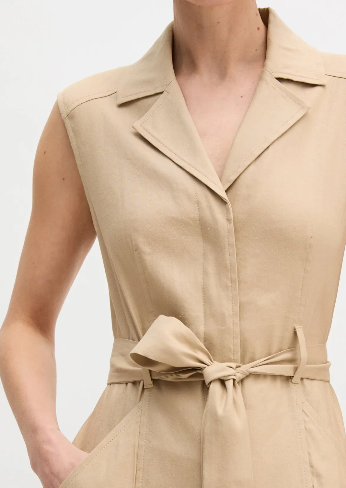 Ärmelloses Kleid regular aus Viskose-Leinen-Stretch