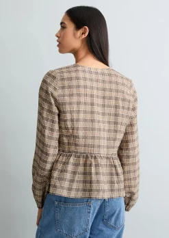Seersucker-Peplum-Bluse regular aus Baumwolle-Mix