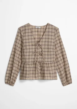 Seersucker-Peplum-Bluse regular aus Baumwolle-Mix