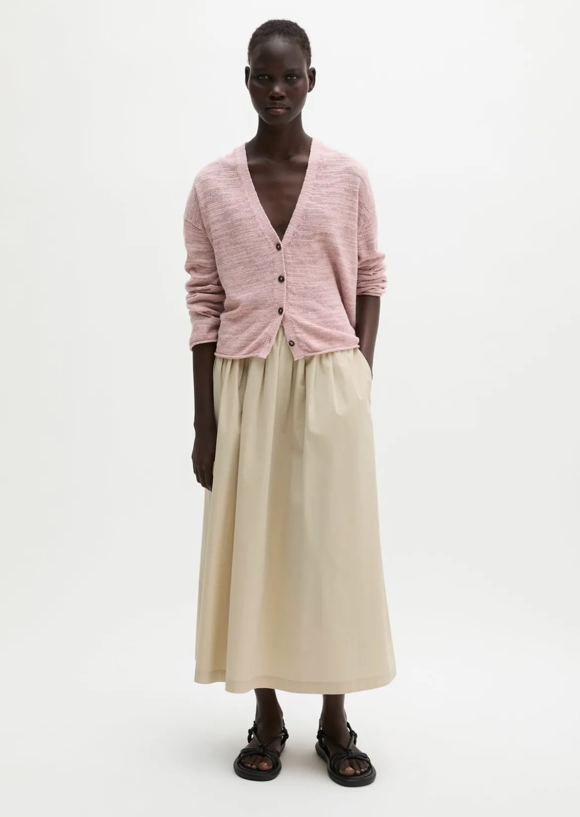 Slub-Cardigan loose aus Leinen-Baumwolle-Mix