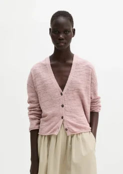 Slub-Cardigan loose aus Leinen-Baumwolle-Mix
