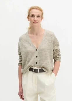 Slub-Cardigan loose aus Leinen-Baumwolle-Mix