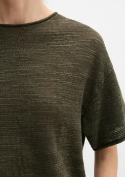 Slub-Kurzarm-Pullover loose aus Leinen-Baumwolle-Mix