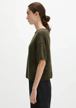 Slub-Kurzarm-Pullover loose aus Leinen-Baumwolle-Mix