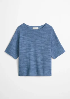 Slub-Kurzarm-Pullover loose aus Leinen-Baumwolle-Mix