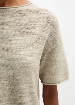Slub-Kurzarm-Pullover loose aus Leinen-Baumwolle-Mix