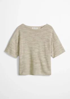 Slub-Kurzarm-Pullover loose aus Leinen-Baumwolle-Mix