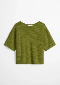 Slub-Kurzarm-Pullover loose aus Leinen-Baumwolle-Mix