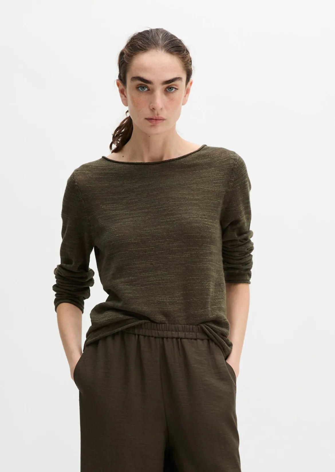 Slub-Pullover slim aus Leinen-Baumwolle-Mix