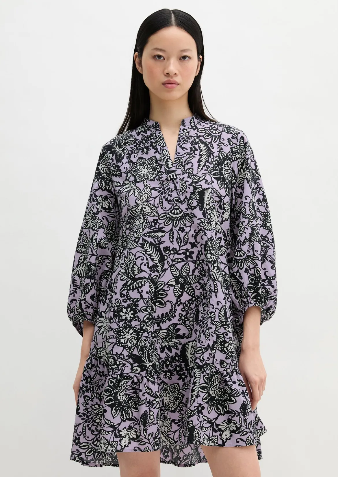 Sommerkleid loose aus bedrucktem Light-Popeline