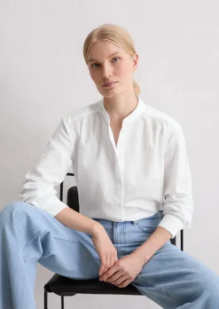 Stehkragenbluse relaxed aus softem Baumwoll-Satin