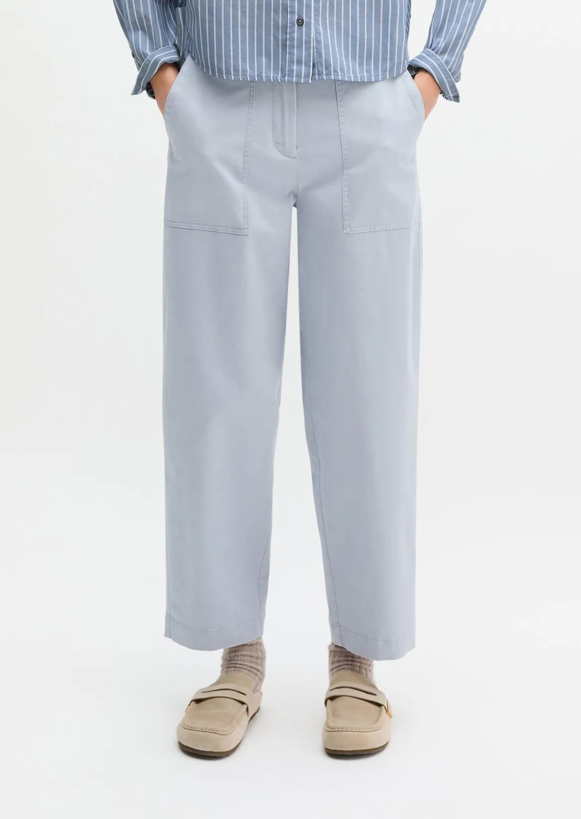 Streifenbluse loose aus Baumwoll-Chambray
