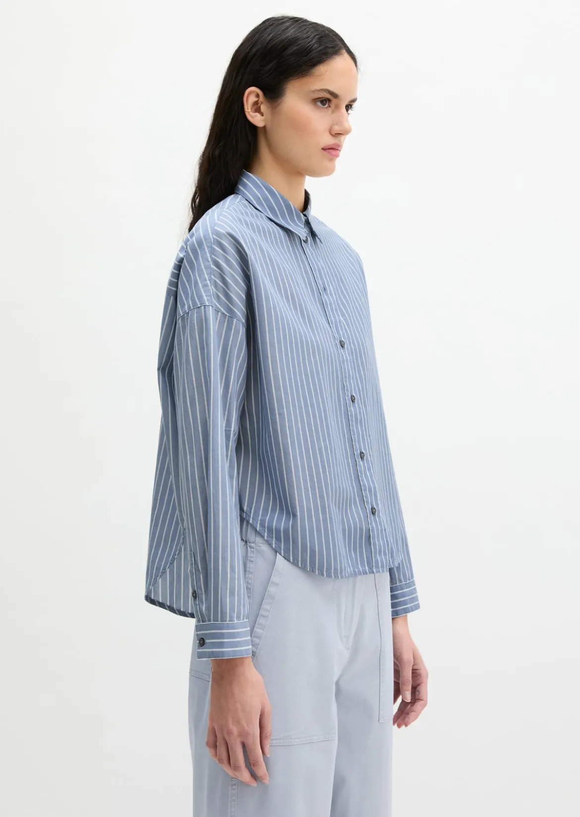 Streifenbluse loose aus Baumwoll-Chambray