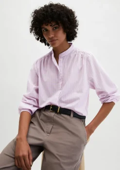 Streifenbluse regular aus Baumwoll-Chambray