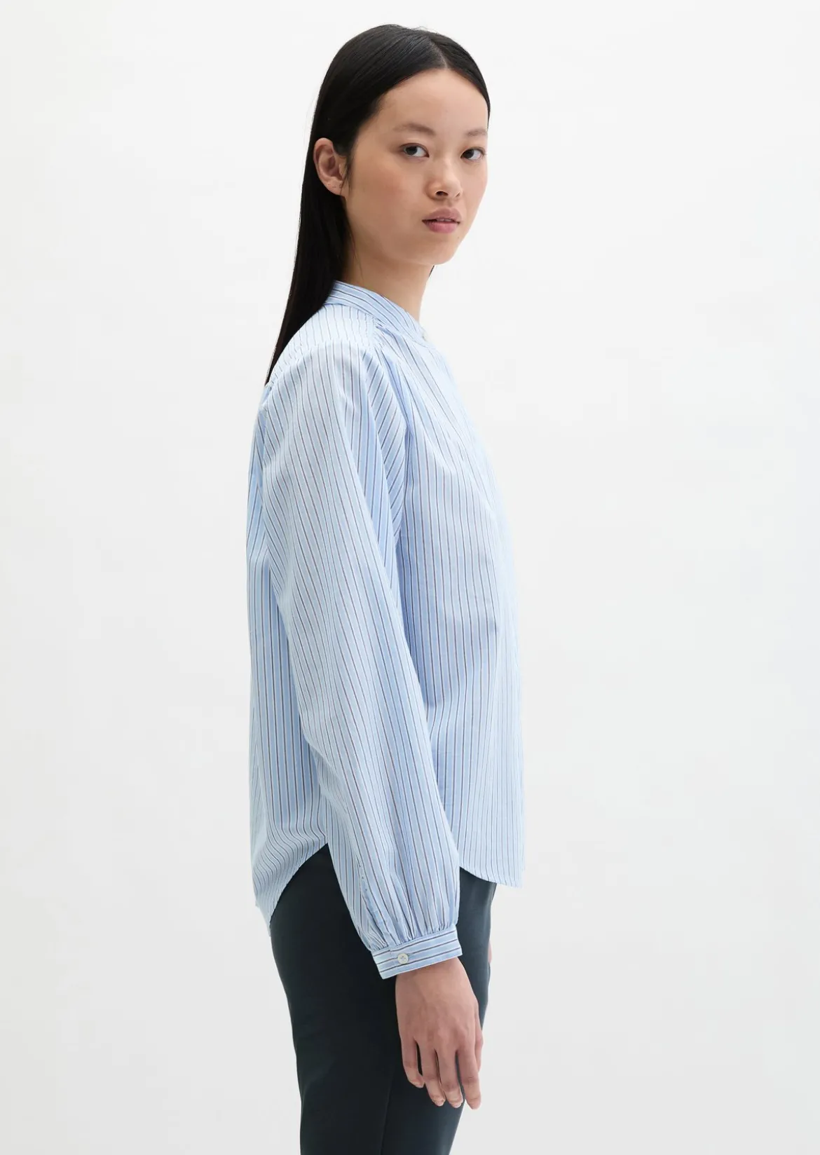 Streifenbluse regular aus Baumwoll-Chambray