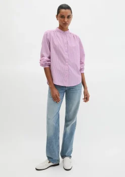 Streifenbluse regular aus Baumwoll-Chambray