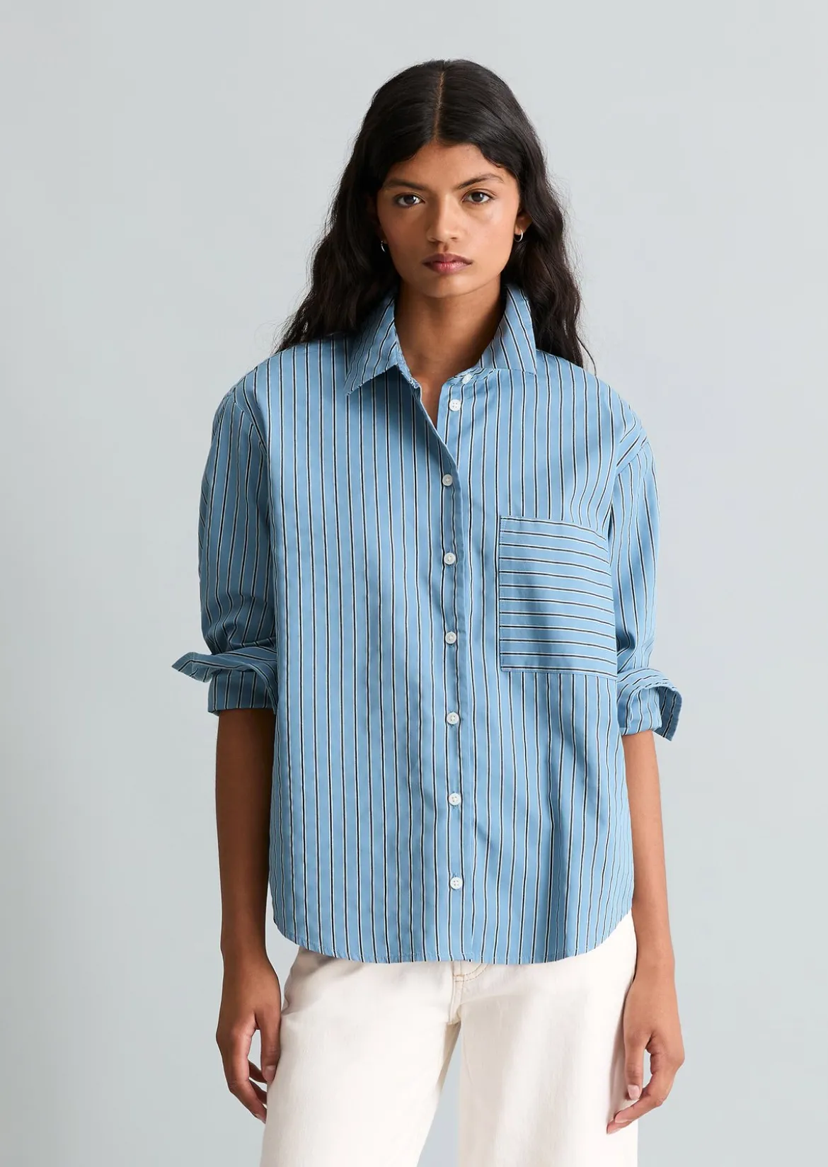 Streifenbluse regular aus Organic Cotton Lyocell-Mix