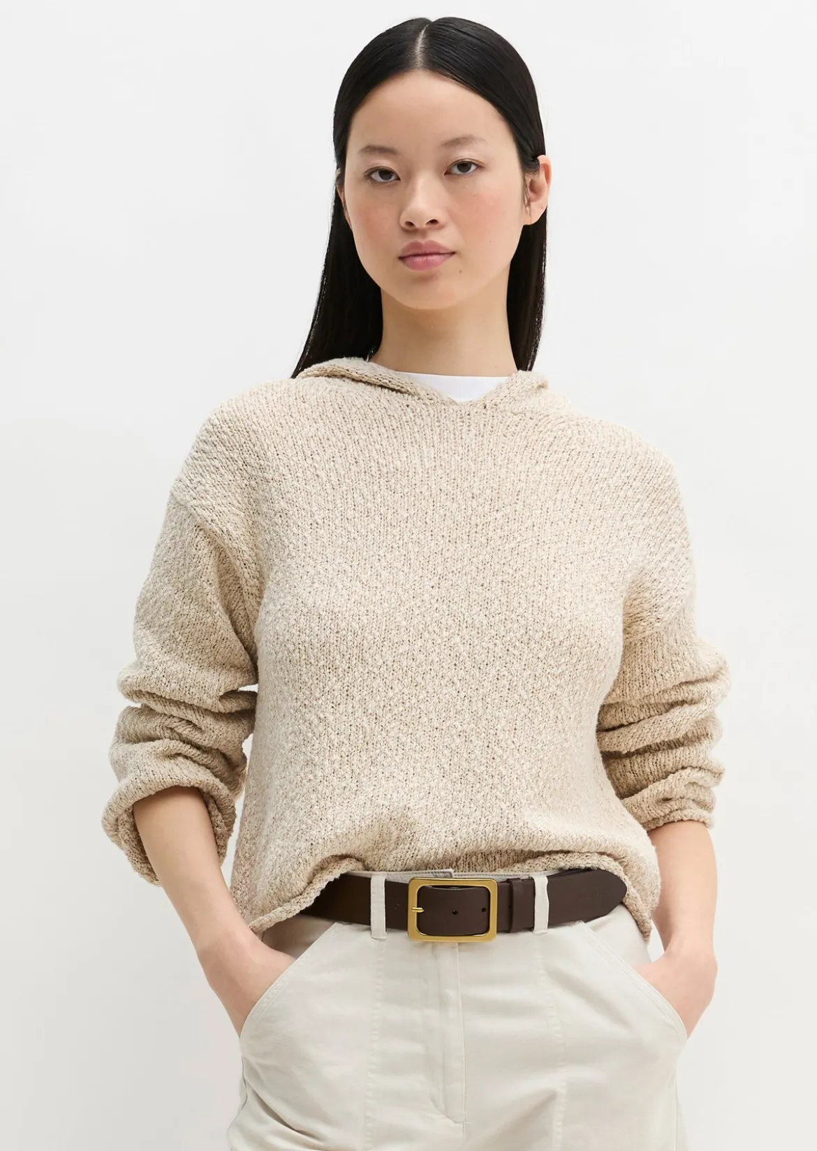 Strick-Hoodie loose cropped aus Organic-Cotton-Mix-Slub