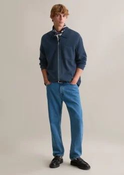 Strickjacke loose mit Reißverschluss und Polokragen