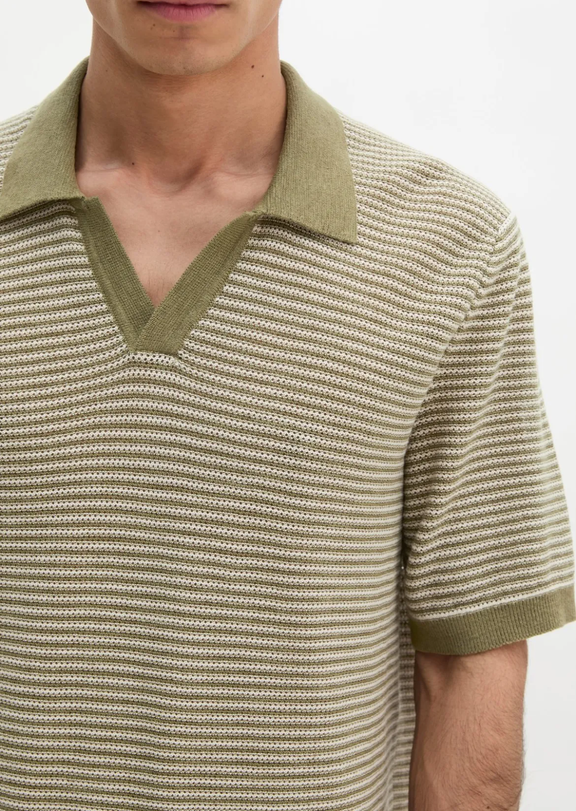 Strick-Poloshirt regular aus Bio-Baumwolle und Leinen