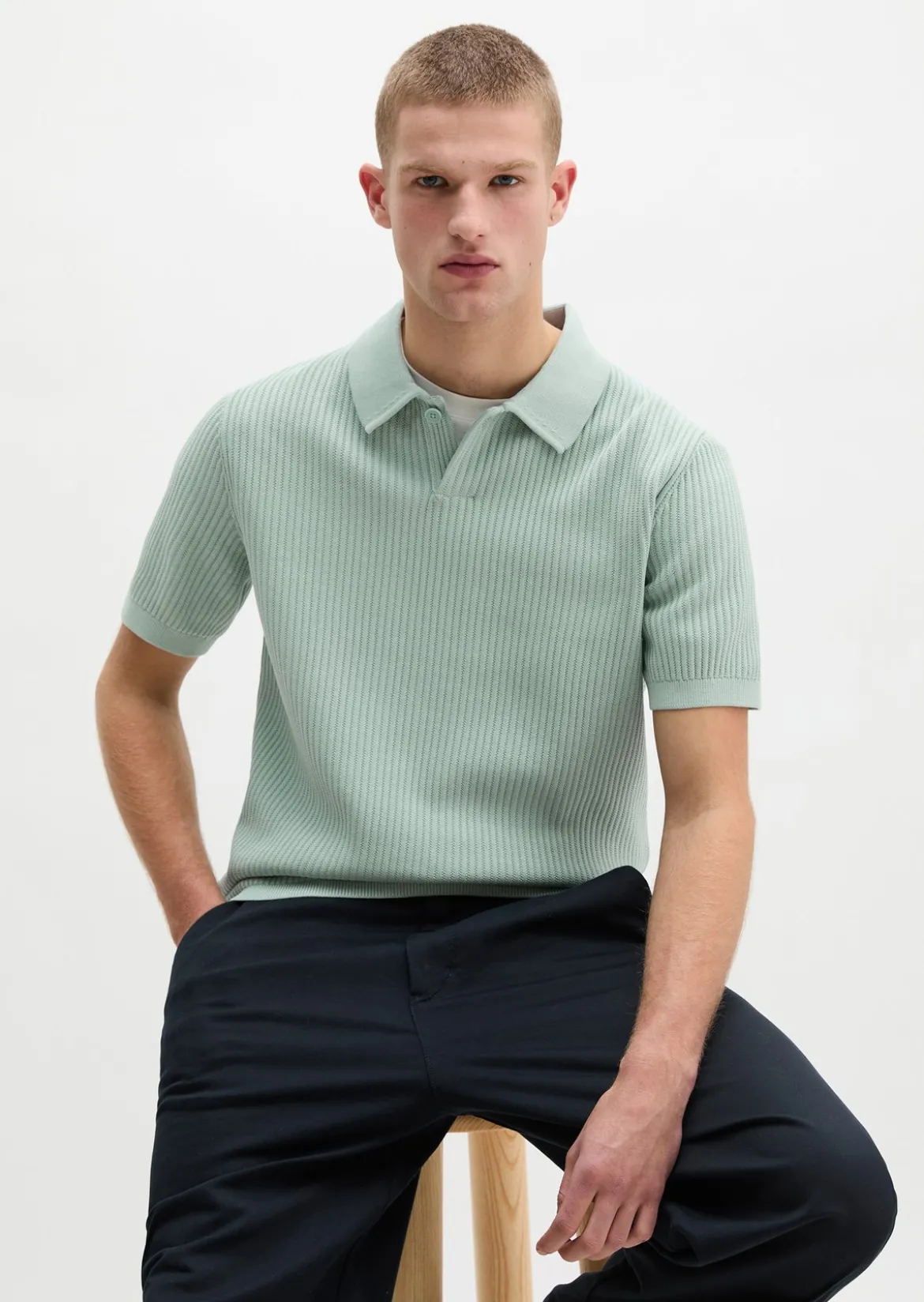 Strick-Poloshirt regular aus reiner Bio-Baumwolle