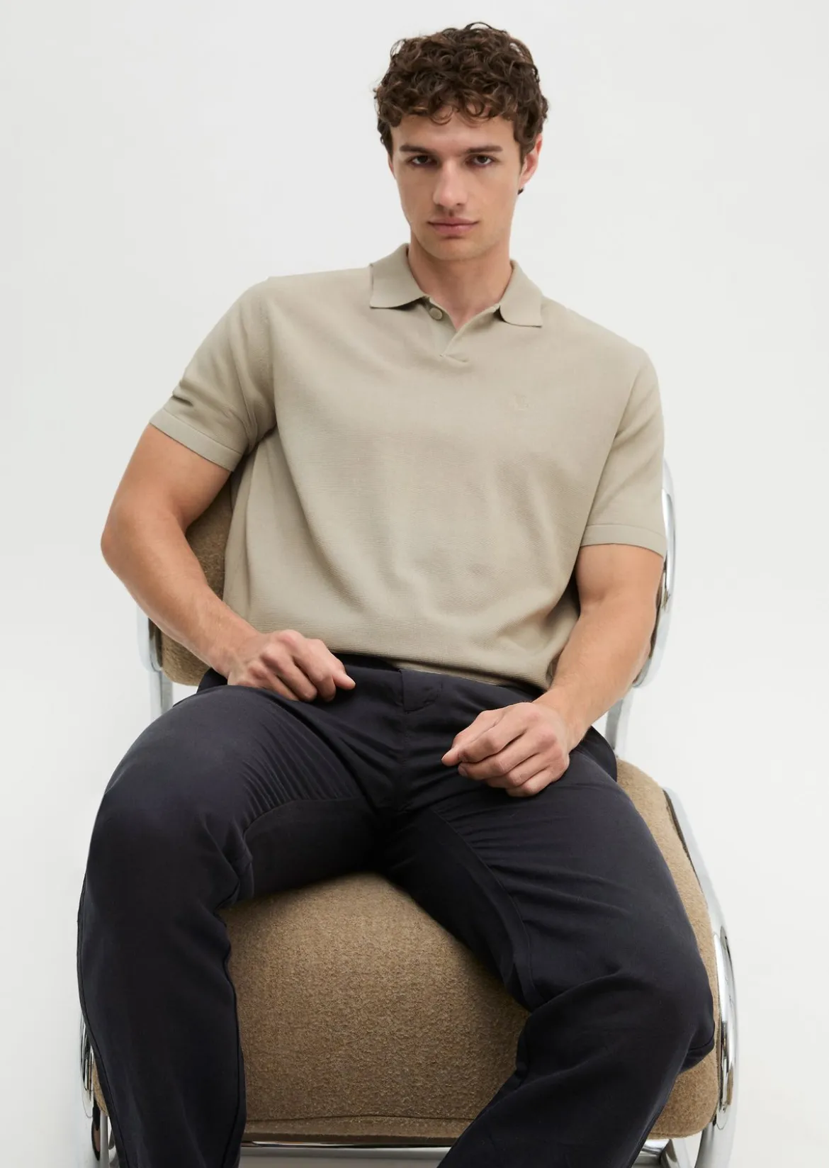 Strick-Poloshirt regular aus reiner Bio-Baumwolle