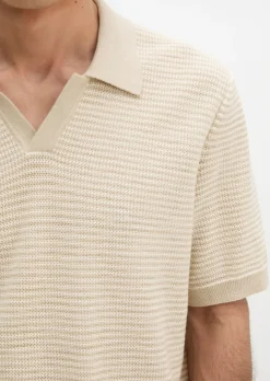 Strick-Poloshirt regular aus Bio-Baumwolle und Leinen