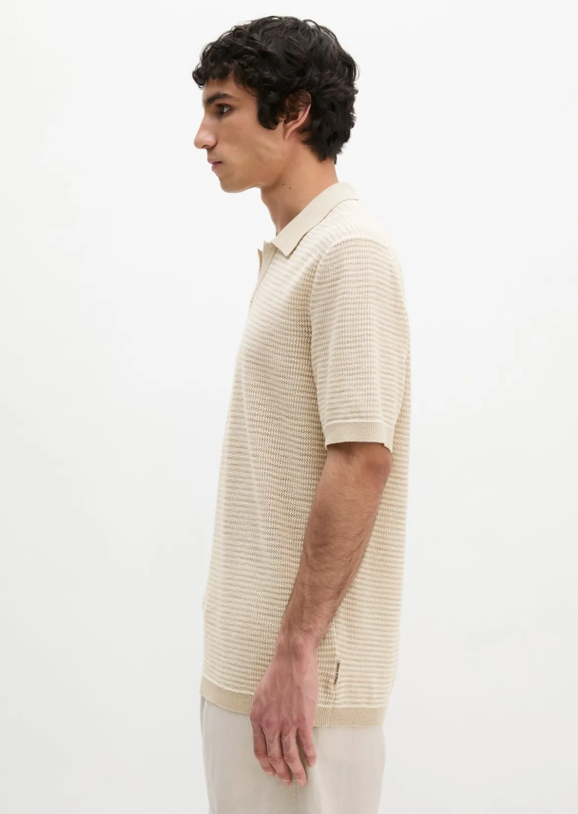 Strick-Poloshirt regular aus Bio-Baumwolle und Leinen