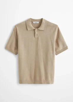 Strick-Poloshirt regular mit feiner Rippstruktur
