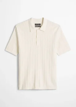 Strick-Poloshirt regular mit vertikaler Strickstruktur