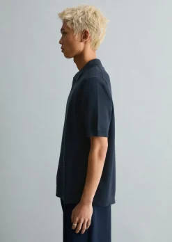 Strick-Poloshirt regular mit feiner Rippstruktur