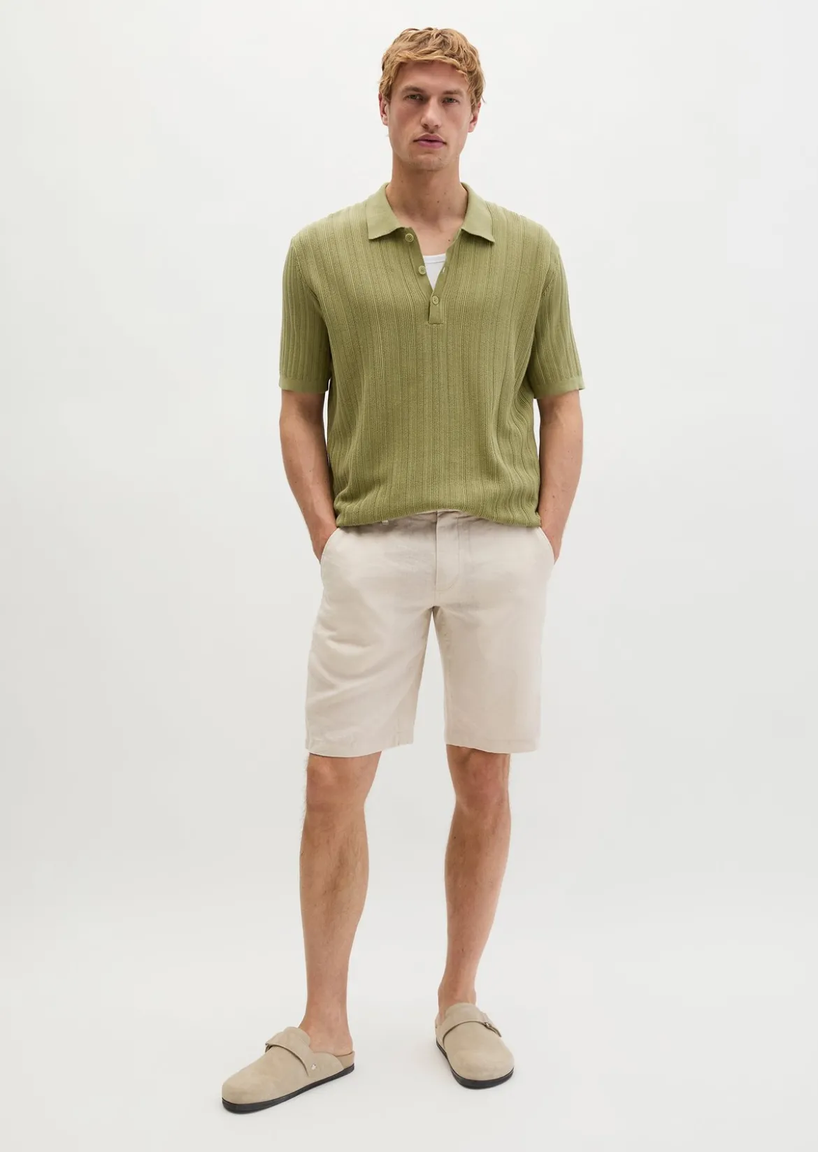 Strick-Poloshirt regular mit vertikaler Strickstruktur