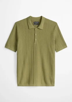 Strick-Poloshirt regular mit vertikaler Strickstruktur